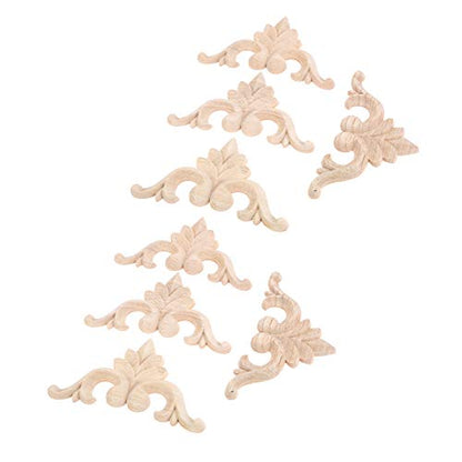 8Pcs Wood Carved Appliques Onlays Small Corner Carving Decals for Furniture - size: 9.5x9.5cm/3.74"x3.74"