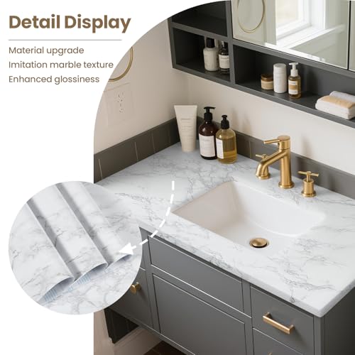 Marble Contact Paper White Extra Wide Peel and Stick for Kitchen Countertop - color: Gray/White, size: 47.2" x 196"