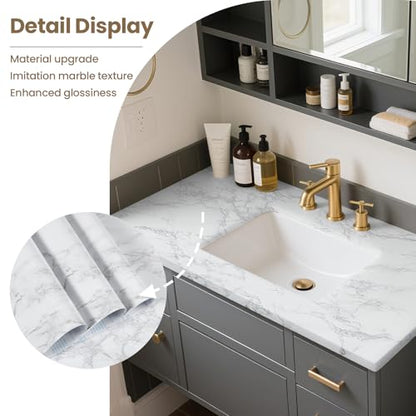 Marble Contact Paper White Extra Wide Peel and Stick for Kitchen Countertop - color: Gray/White, size: 47.2" x 196"
