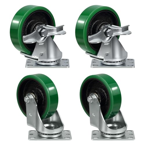 4'' Caster Wheels Heavy Duty Casters, Polyurethane on Cast Iron, Swivel Casters Set of 4 Wheesl for Cart Toolbox, 1800lbs Capacity (2 Brake & 2 Swivel) - style: 2 Brake & 2 Swivel