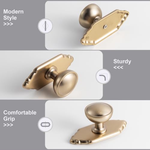 6Pack Champagne Bronze Cabinet Knobs with Backplate Drawer knobs - color: Champagne Bronze, style: Crown Crest