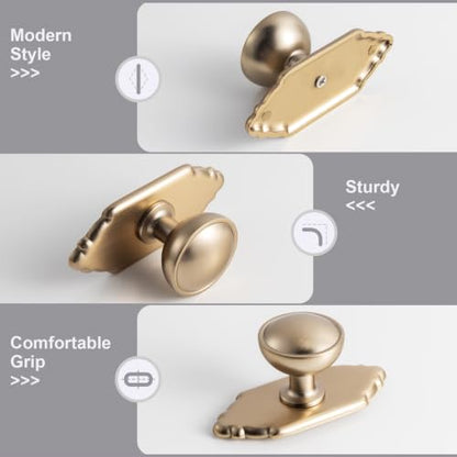 6Pack Champagne Bronze Cabinet Knobs with Backplate Drawer knobs - color: Champagne Bronze, style: Crown Crest