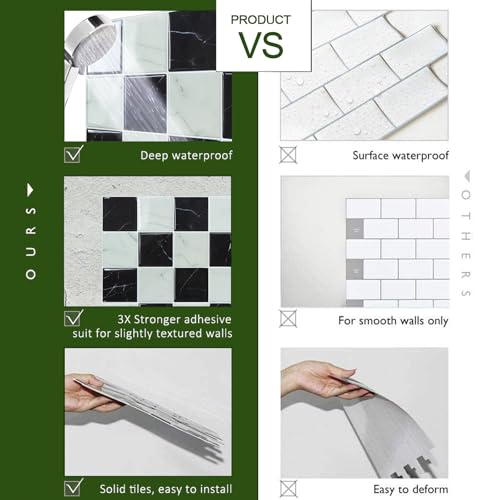STICKGOO 10 Sheets Peel and Stick Backsplash - 9" x 9" 3D Adhesive Peel and Stick Tile Backsplash for Kitchen&Bathroom - color: White,Black
