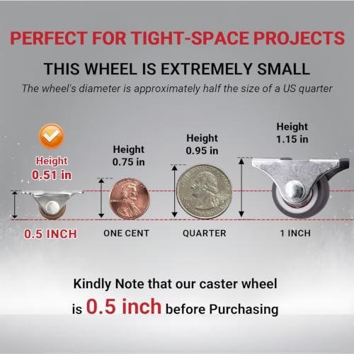 8Pcs 1/2 Inch Mini Rigid Caster Wheels Low Profile, Non Swivel Fixed Casters with Rubber Wheels and Steel Top Plate for Small Electronics, DIY Models, Portable Devices - style: 1/2 Inch