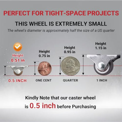 8Pcs 1/2 Inch Mini Rigid Caster Wheels Low Profile, Non Swivel Fixed Casters with Rubber Wheels and Steel Top Plate for Small Electronics, DIY Models, Portable Devices - style: 1/2 Inch