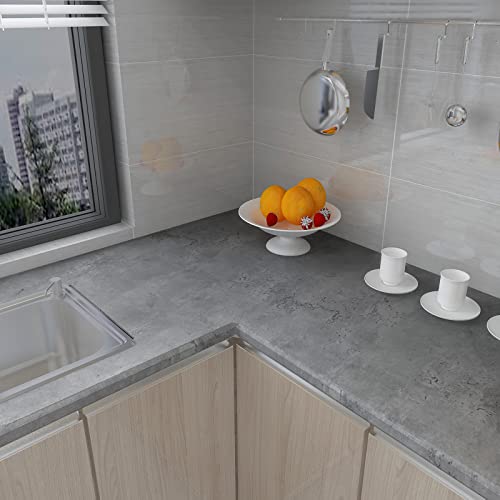 Dark Concrete Wallpaper Peel and Stick Gray Concrete Cement Contact Paper 16x118 inch Matte Thick Texture Wall Paper Removable Self-Adhesive Vinyl Wrap for Kitchen Bedroom Bathroom Wall Covers - color: Dark Gray, size: 16" x 118"