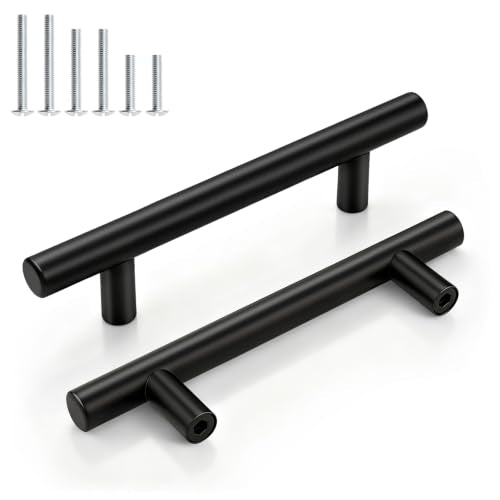 Gobrico 10 Pack 3-1/2" (90mm) Hole Center Cabinet Handles, Black Cabinet Pulls, Matte Black Stainless Steel Drawer Pulls, 6" Overall Length - color: Black, size: 3-1/2 Inch Hole Center