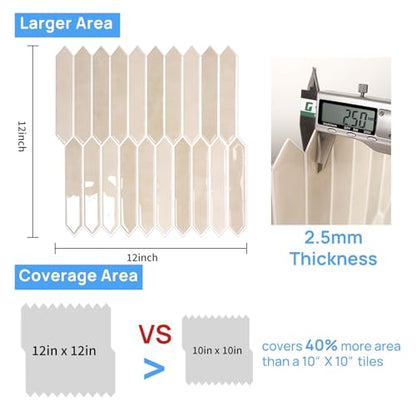 10-Sheet Peel and Stick Backsplash Tile, Self-Adhesive Beige Long Hexagon Wall Tiles, Stick on Backsplash for Kitchen, Bathroom, Fireplace, RV, Thicker Design(12"×12"). - color: Beige