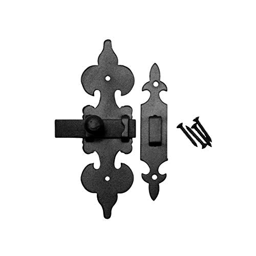 Renovators Supply Manufacturing Cabinet Latch 6 in. X 4.5 in. Wrought Iron Fleur De Lis Cabinet Door Latch Lock with Mounting Hardware - size: Pack of 1