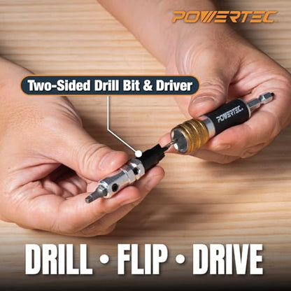 POWERTEC Dual Side Drill and Driver Bit with 1/4" Hex Shank Adapter, for Drilling Pilot Holes & Counterbores, and Fastening #2 Square-Drive Screws, 1 PK (72293) - style: Dual Side Drill & Driver Bit (1/4" Hex Shank)