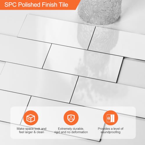10 Sheets Polished White Peel and Stick Backsplash,11.8''x11.8'' PVC Subway Tile with Grout, Heat Resistant Stick on Tiles for Kitchen,Waterproof Peel and Stick Wall Tiles for Bathrrom - color: Polished White