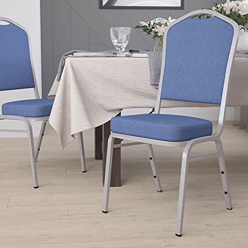 Emma + Oliver Blue Fabric Crown Back Stacking Banquet Chair - color: Blue Fabric/Silver Frame