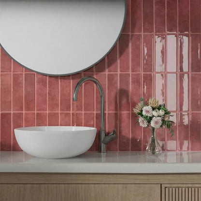 Peel and Stick Backsplash Tile for Kitchen, 10 Sheets, 11.42''x9'' - color: Wine Red