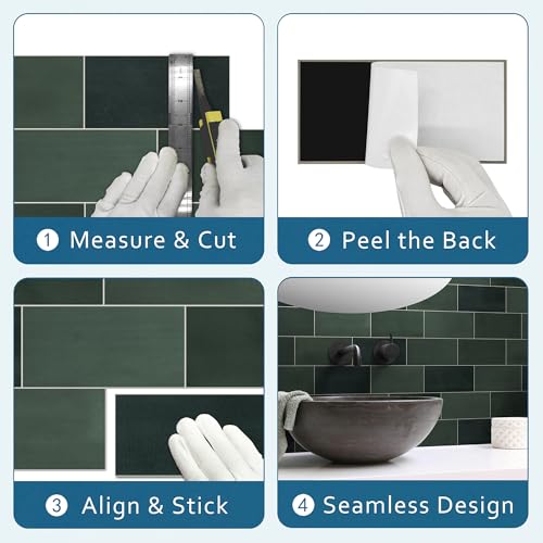 100-Sheet Subway Peel and Stick Backsplash Tile, 6" x 3" Green Mixed Stone Composite Handmade Looks Self Adhesive Waterproof Wall Tile, Stick on Tiles for Kitchen Bathroom - color: Green Mixed, size: Subway