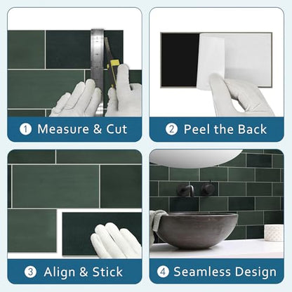 100-Sheet Subway Peel and Stick Backsplash Tile, 6" x 3" Green Mixed Stone Composite Handmade Looks Self Adhesive Waterproof Wall Tile, Stick on Tiles for Kitchen Bathroom - color: Green Mixed, size: Subway