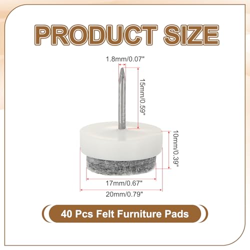 PATIKIL 20 mm Nail-on Felt Pads 40Pcs Round Felt Furniture Sliders White - color: White, size: 20 mm