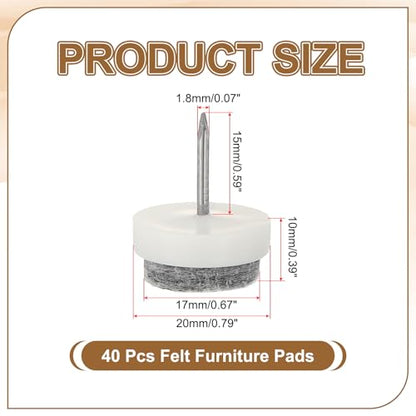 PATIKIL 20 mm Nail-on Felt Pads 40Pcs Round Felt Furniture Sliders White - color: White, size: 20 mm