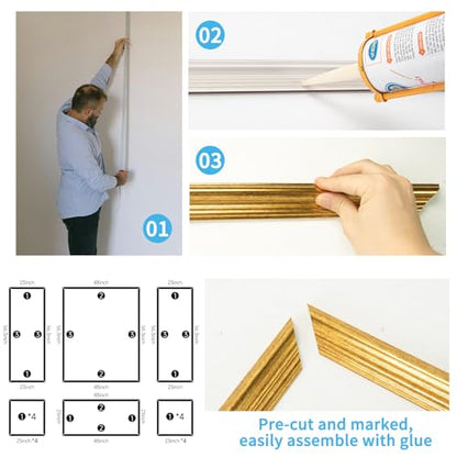 Art3d Pre-Cut Wall Molding Set of 6 pcs, 3 Top 3 Bottom, Antique Gold - color: Antique Gold: Style 2