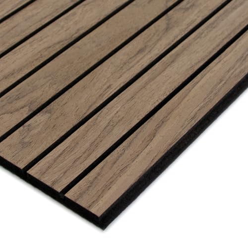 8-Pack Peel & Stick Acoustic Wood Slat Wall Panels - color: Walnut, size: 8pcs - 23.6" x 23.6"