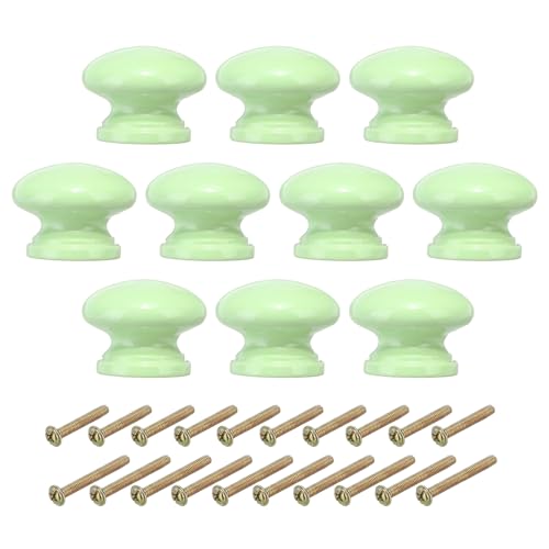 PATIKIL 1-3/8 Inch Round Green Wood Cabinet Knobs, 10 Pcs with Screws for Kitchen Cupboard Furniture Door - color: Green
