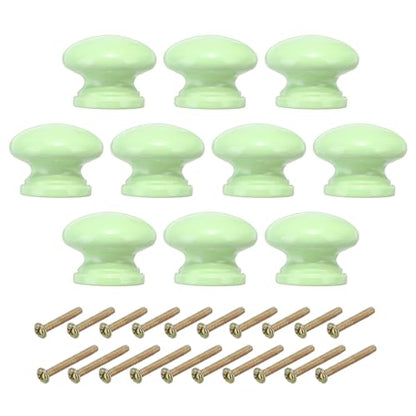 PATIKIL 1-3/8 Inch Round Green Wood Cabinet Knobs, 10 Pcs with Screws for Kitchen Cupboard Furniture Door - color: Green