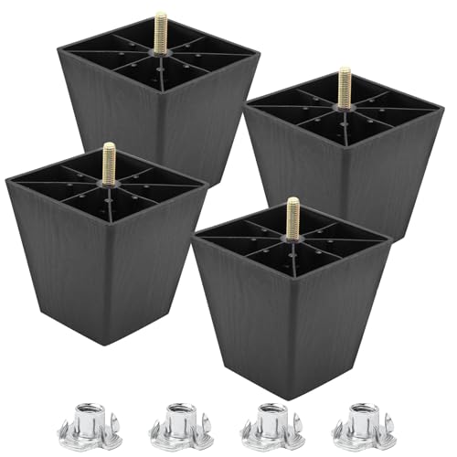 Luomorgo 4 Inch Plastic Table Legs, Black Couch Leg, 4 Pcs - color: Square Tapered, size: 4 Inch