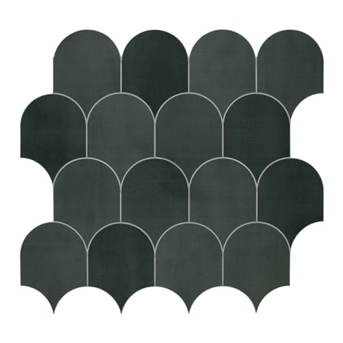 10-Sheet Fish Scale Peel and Stick Backsplash Tile, 11.4" x 10.9" Stone Composite Scallop Handmade Looks Self-Adhesive Wall Tiles for Kitchen Bathroom, Green Mixed - color: Green Mixed, size: Fish Scale