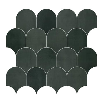 10-Sheet Fish Scale Peel and Stick Backsplash Tile, 11.4" x 10.9" Stone Composite Scallop Handmade Looks Self-Adhesive Wall Tiles for Kitchen Bathroom, Green Mixed - color: Green Mixed, size: Fish Scale
