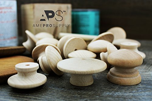 Wood knobs for Cabinet Doors, Dresser Furniture Drawers, 1 1/2 inch Small Wooden Knob, Unfinished Craft, Folding Bifold Door Cabinets Drawer, Stain or Paint White (8)