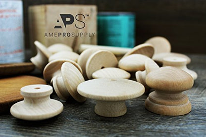 Wood knobs for Cabinet Doors, Dresser Furniture Drawers, 1 1/2 inch Small Wooden Knob, Unfinished Craft, Folding Bifold Door Cabinets Drawer, Stain or Paint White (8)