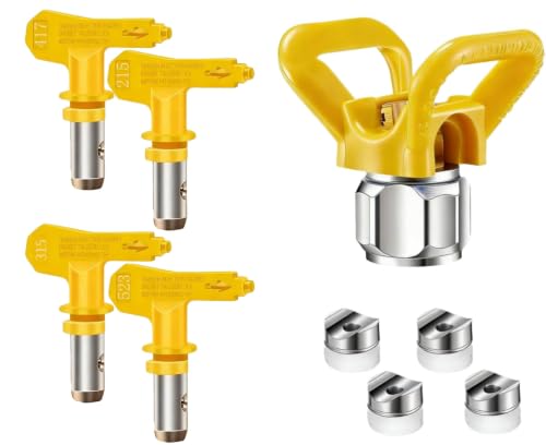 5 Pack Airless Paint Sprayer Nozzle Kit - 4 Reversible Spray Tips 215 315 417 523 with Nozzle Seat, Universal Trade Tip Precision Nozzle for Standard Airless Paint Spray Systems