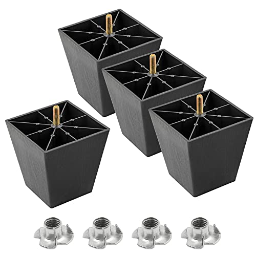 4pcs Plastic Square Legs 4" with T-Nuts, M8-1.25 Thread Bolt - size: 4 Inch, M8-1.25 Metric Thread Bolts