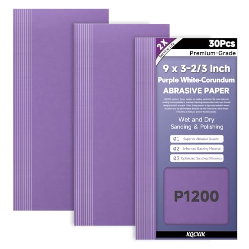 30-Sheet Premium White Corundum Wet Dry 1200 Grit Sandpaper - size: 9 x 3-2/3 Inch, style: 1200 Grit