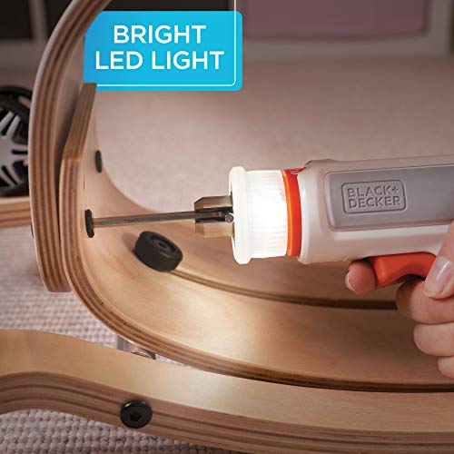 beyond by BLACK+DECKER 4V MAX* Cordless Screwdriver, Hex, L-Shaped, 2-Inch Assorted Bits (BCRTA601WAPB) , White