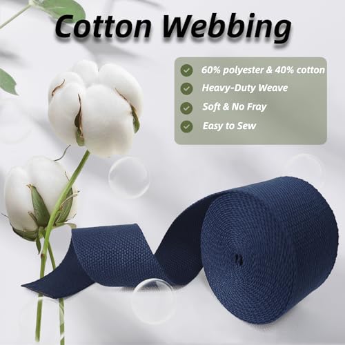 Cotton Webbing 2 Inch 5 Yards for Bag Strap Sewing Craft, Navy Blue - color: Navy Blue