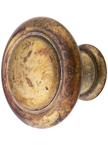 24496.03001.03 Ringed Edge Round Cabinet Knob - 1 3/16 inch Diameter in Antique Brass