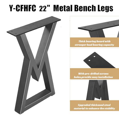 22 Inch Metal Table Legs Black Iron Coffee & End Table Legs, Diamond Shape DIY Furniture for Heavy Duty Desk Bench Feets (H22” x W13”, Set of 2) - size: 22 '' V Shape