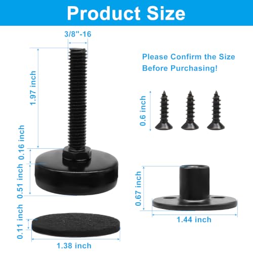 LALOFE Furniture Leveling Feet, 3/8"-16 Thread, 2.7 Inch, 4 Pack - size: LONG, 4 Pack