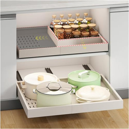 Fokyfok Pull out Cabinet Organizer,16"-21"W,13"-17"D,Expandable,Adhesive - color: White, size: (16"W-21"W)X(13"D-17"D)