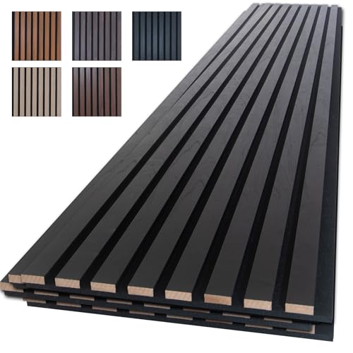 NeatiEase Wood Panels for Wall, 4-Piece 94.5" x 11" Soundproof Wood Slat Wall Panel for Interior Wall Decor Noise Cancelling, Acoustic Wall Panels, Sound Absorbing Panel (Black) - color: Black, size: 94.5" x 11"