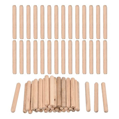uxcell 60 Pcs Wooden Dowel Pins 6x50mm(0.24x1.97) Fluted Beveled Ends Wood Dowel Pegs Dried Hardwood for Woodworking Furniture Shelf - size: 6x50mm