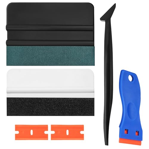 6 PCS Car Window Tint Installation Kit, Professional Auto Vinyl Wrap Tools with Felt Squeegee & Micro Squeegee & Blades, Universal Film Installation Tools for Cars Trucks SUVs - color: 6 Pcs