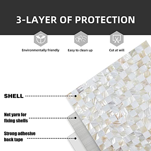 Peel and Stick Mother of Pearl Shell Backsplash Tiles, White & Natural - color: White + Natural