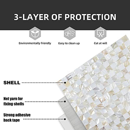 Peel and Stick Mother of Pearl Shell Backsplash Tiles, White & Natural - color: White + Natural