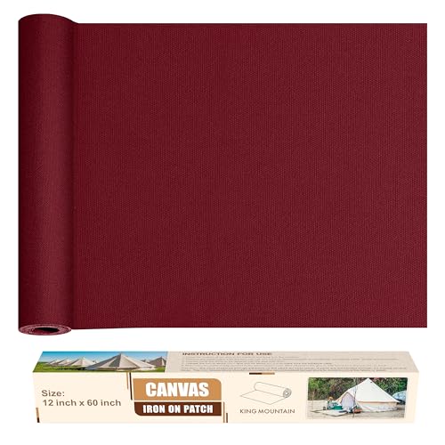 KING MOUNTAIN Canvas Iron on Patch,12"×60",Waterproof 100% Cotton Fabric Repair Patch,Used for Various Sofa,Tent,Clothes,Seats,Suitcases (Burgundy,Waterproof) - color: Burgundy, size: Canvas-12x60