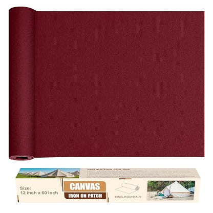 KING MOUNTAIN Canvas Iron on Patch,12"×60",Waterproof 100% Cotton Fabric Repair Patch,Used for Various Sofa,Tent,Clothes,Seats,Suitcases (Burgundy,Waterproof) - color: Burgundy, size: Canvas-12x60