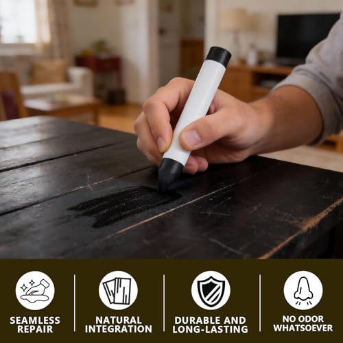 Wood Filler Sticks, Black Furniture Wax Crayons for Scratches, Wood Floor Repair Wax Filler Sticks, Touch Up Wax Sticks Repair for Scratches, Holes, Floor, Laminate, Carpenters (Black)