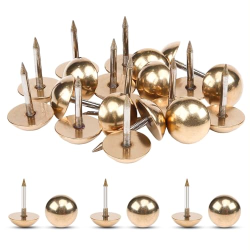 20PCS Solid Brass Upholstery Tacks for Furniture,Antique Decorative Nails 0.47 inch Small Metal Thumb Tacks Craft Pins for Wood Couch Chair DIY Bulletin Board - color: Brass, size: 0.47"Dia