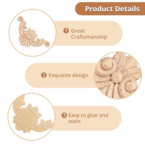 20Pcs 2.4 Inch Unpainted Wood Carved Corner Appliques, Furniture Onlays