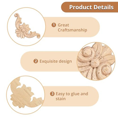 20Pcs 2.4 Inch Unpainted Wood Carved Corner Appliques, Furniture Onlays